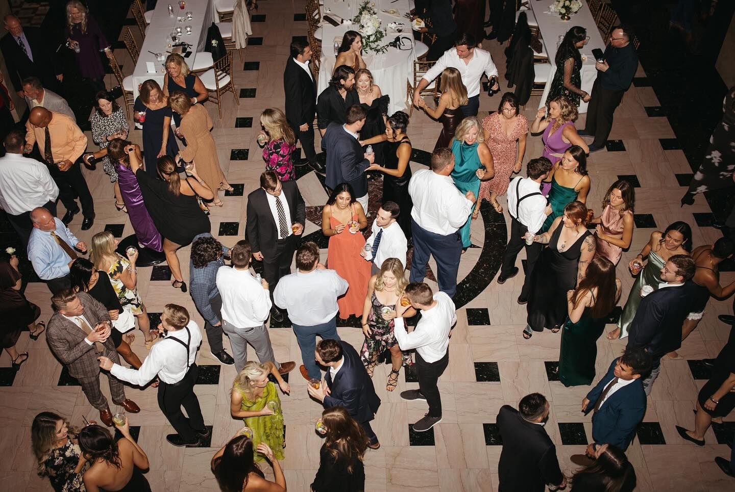 A full wedding dance floor seen from above